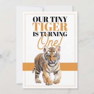Modern White and Orange Wild Tiger Jungle Birthday Invitation