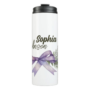 Modern White and Purple Floral Personalized Thermal Tumbler