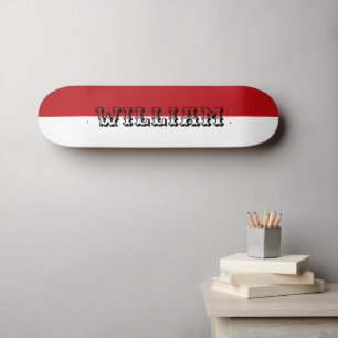 modern white and red personalised name skateboard
