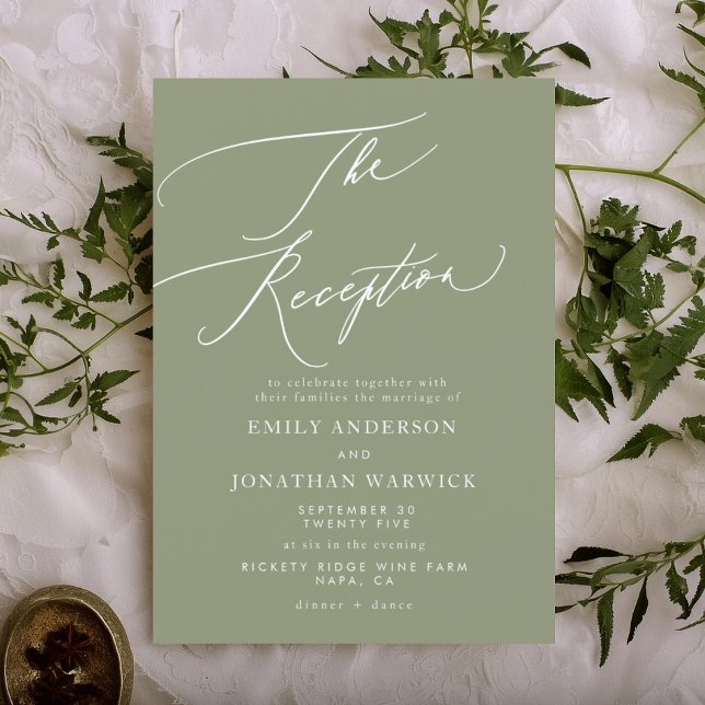 Modern White and Sage Green Wedding Reception Invitation (Creator Uploaded)