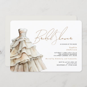 Modern White Beige Wedding Dress Bridal Shower Invitation