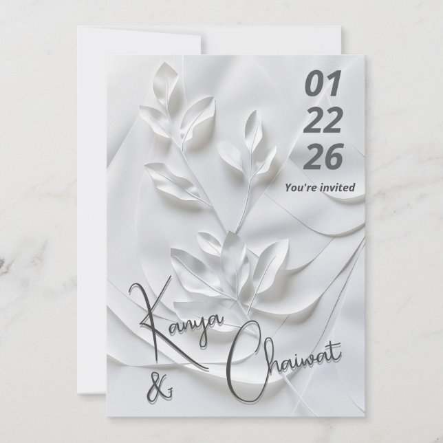 Modern White & Beige Wedding Invitation – Botanica (Front)