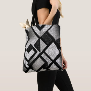 Modern White & Black Abstract Pattern Tote Bag