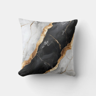 Modern White, Black, and Gold Marble Decorative  Cushion