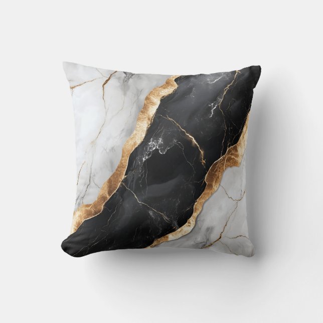 Modern White, Black, and Gold Marble Decorative  Cushion (Front)