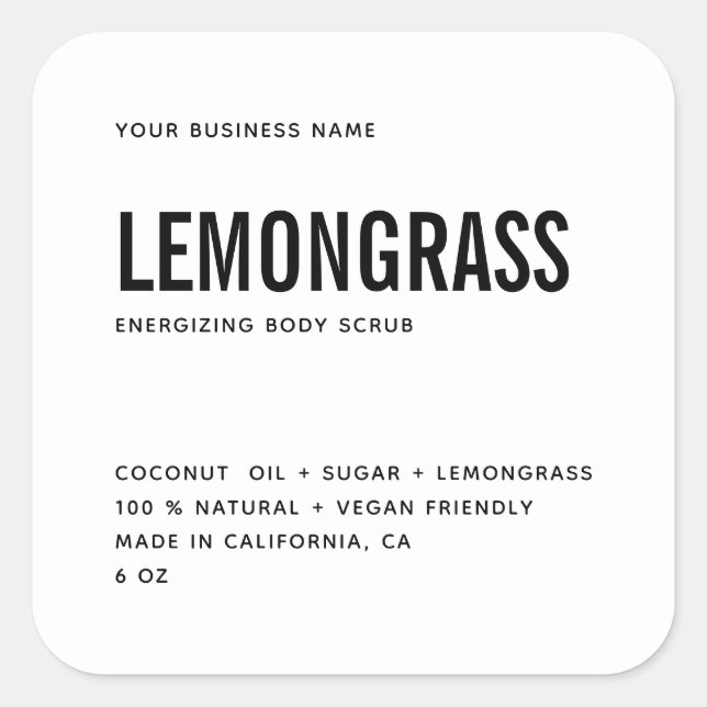 Modern white black body scrub product label (Front)
