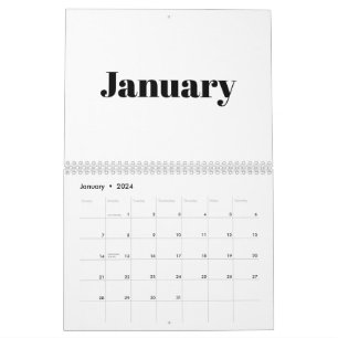 Modern white black bold typography month 2024 calendar