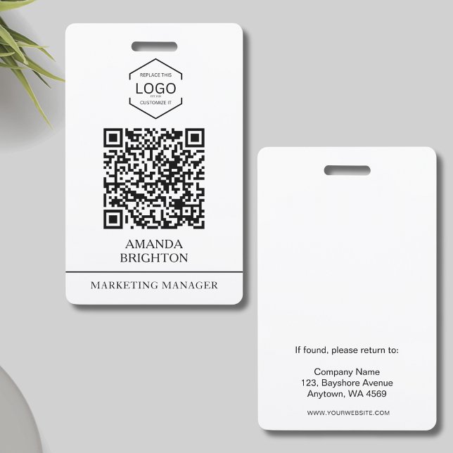 Modern White Black Business Logo QR Code  ID Badge (Creator Uploaded)