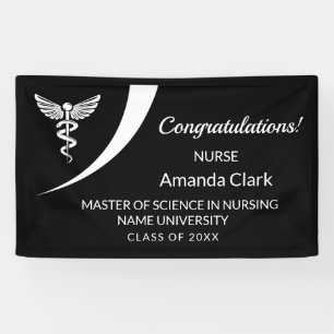Modern White & Black Caduceus Nursing Graduation Banner