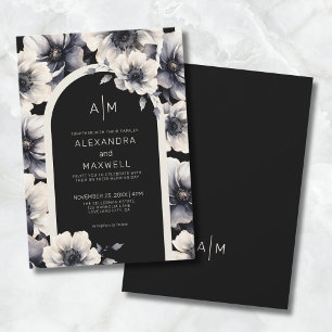 Modern White Black Floral Wedding Invitation