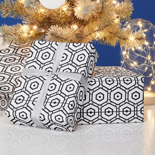 Modern white black geometric decorative pattern wrapping paper (Holidays)