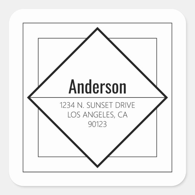 Modern White & Black Geometric Return Address  Square Sticker (Front)