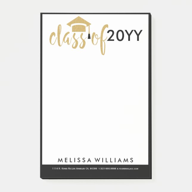 Modern White Black & Gold Glitter Class Of 2016 Post-it Notes (Front)