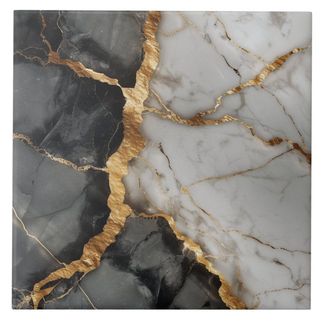 Modern White Black Gold Marble Ceramic Tile (Front)