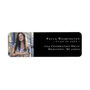 Modern White & Black Graduate Photo Return Address Label