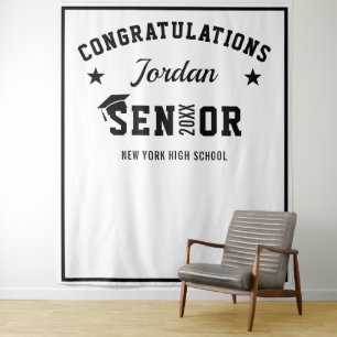 Modern White Black Graduation Party Photo Backdrop Tapestry