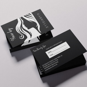 Modern white black hair salon next appointment business card