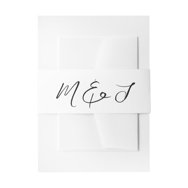 Modern White Black Hand Lettered Script Wedding Invitation Belly Band (Front Example)