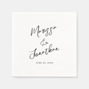 Modern White Black Hand Lettered Wedding Napkin
