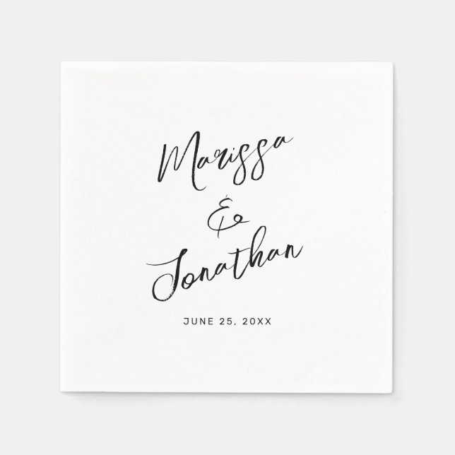 Modern White Black Hand Lettered Wedding Napkin (Front)