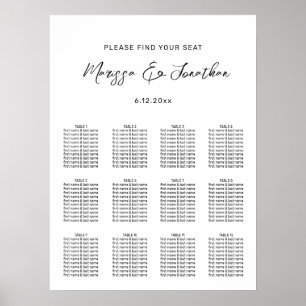 Modern White Black Hand Lettered Wedding Seating Poster