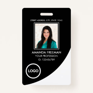 Modern White & Black Healthcare Professional Photo ID Badge