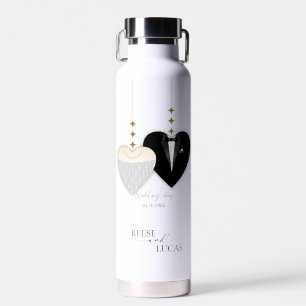 Modern white black illustration wedding heart water bottle
