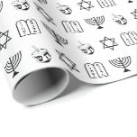 Modern white black jewish icons pattern Hanukkah  Wrapping Paper<br><div class="desc">Modern Star of David,  Hebrew Magen David,  Dreidel,  menorah,  Torah,  black and white pattern elegant gift wrapping paper.
Black jewish icons pattern on white background.

This wrapping paper is great for Hanukkah,  Chanukah,  bar mitzvah,  bat mitzvah,  Shabbat and Jewish Holidays.</div>