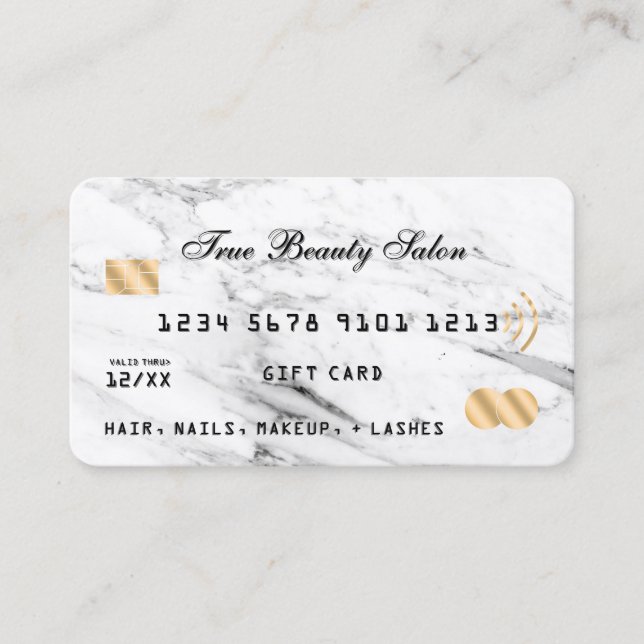 Modern White Black Marble Gold Gift Credit Card (Front)