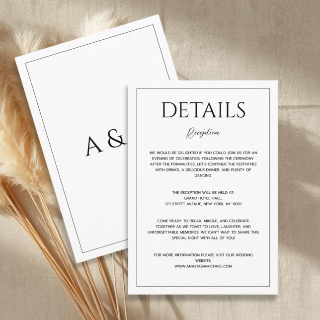 Modern white black minimalist wedding details enclosure card (Creator Uploaded)