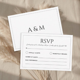 Modern white black minimalist wedding RSVP card