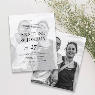 Modern white black photo wedding invitation