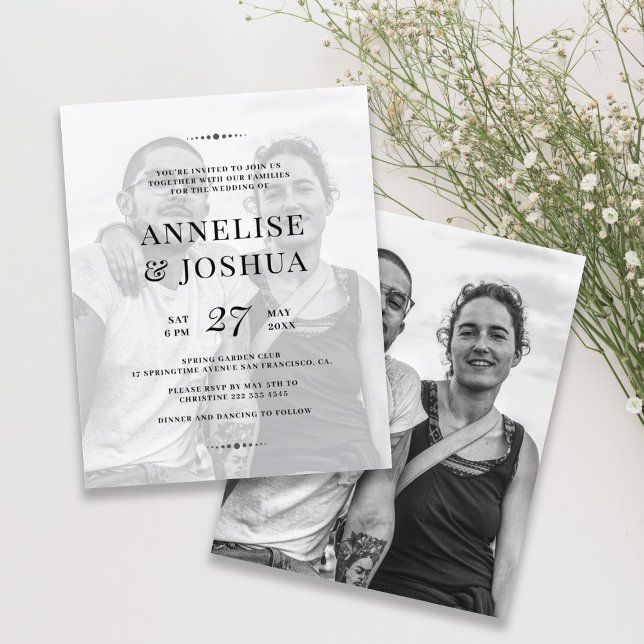 Modern white black photo wedding invitation (Creator Uploaded)