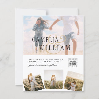Modern White & Black PHOTO Wedding Invitation QR