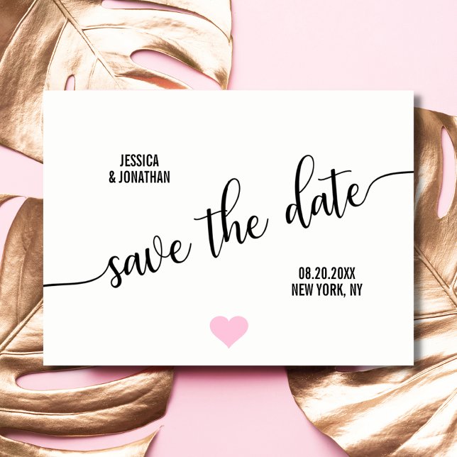 Modern White Black PINK Wedding SAVE THE DATE Announcement Postcard (Creator Uploaded)