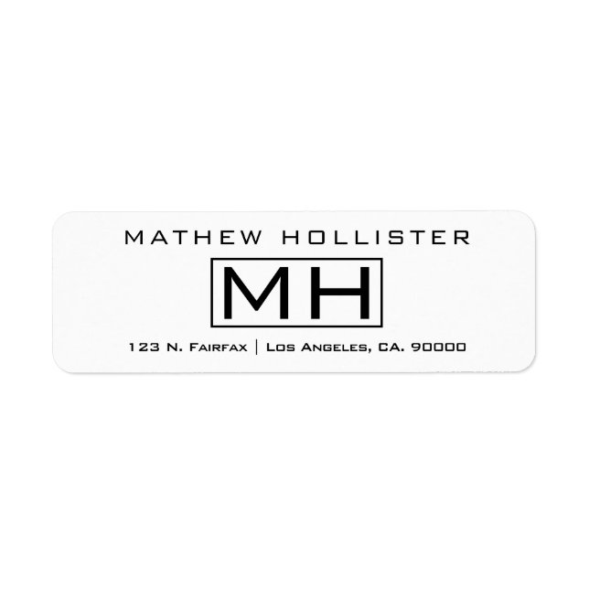 Modern White & Black Professional Return Address Label (Front)