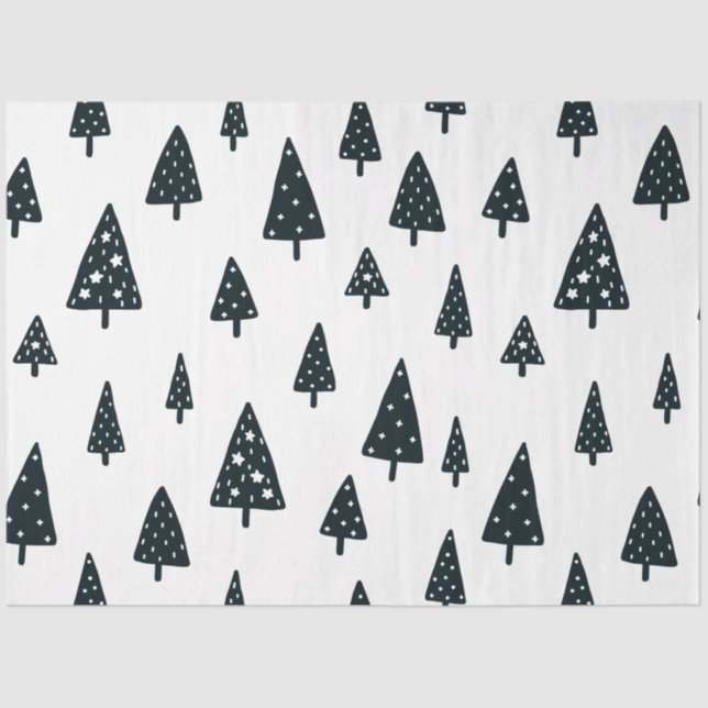  Modern White & Black Scandinavian Christmas Trees Tissue Paper (Front)