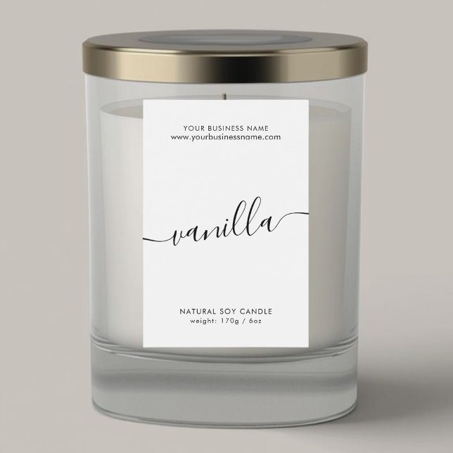 Modern white black script candle product label (Creator Uploaded)