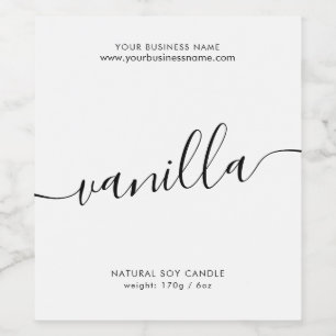 Modern white black script candle product label