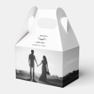 Modern White & Black Script Couple Photo Wedding  Favour Box