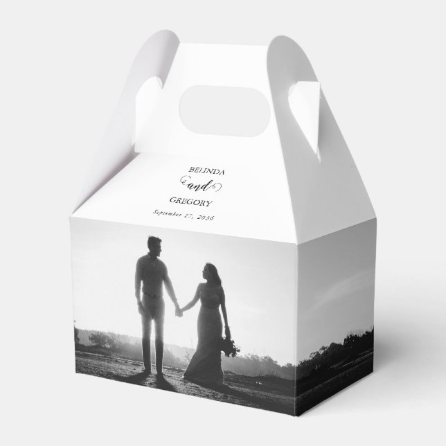 Modern White & Black Script Couple Photo Wedding  Favour Box (Front Side)