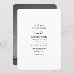 Modern White & Black Script Couple Photo Wedding Invitation