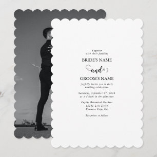 Modern White & Black Script Couple Photo Wedding Invitation