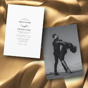 Modern White & Black Script Couple Photo Wedding Invitation