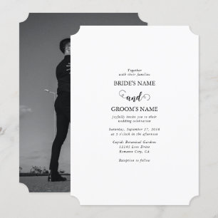 Modern White & Black Script Couple Photo Wedding Invitation