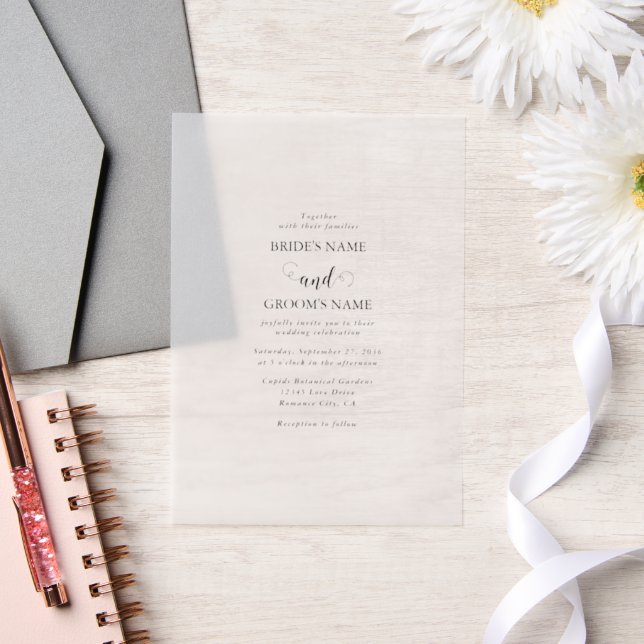 Modern White & Black Script Overlay Wedding Vellum Invitations (Wedding)