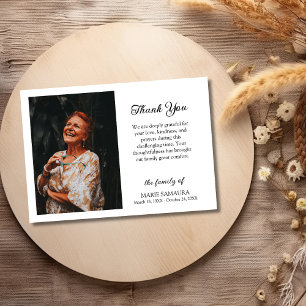 Modern White Black Script Photo Funeral Thank You Card