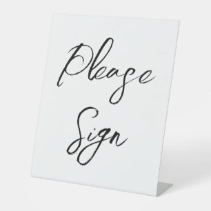Modern White Black Script Please Sign Wedding