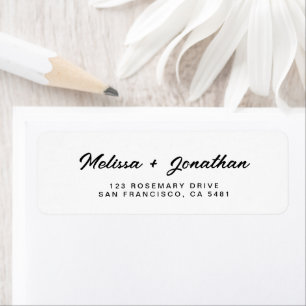 Modern White Black Script Wedding Return Address Label