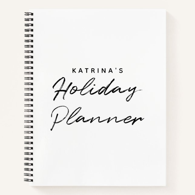 Modern White Black Simple Holiday Planner Notebook (Front)